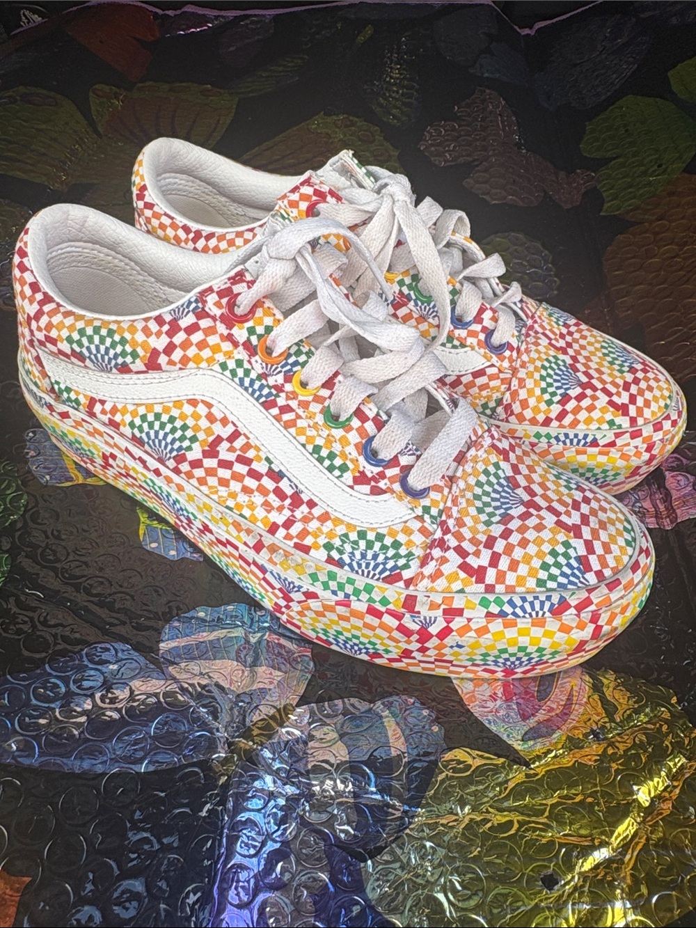 Vans Kids' Checkerboard Rainbow Low-Top Sneakers - Multicolor